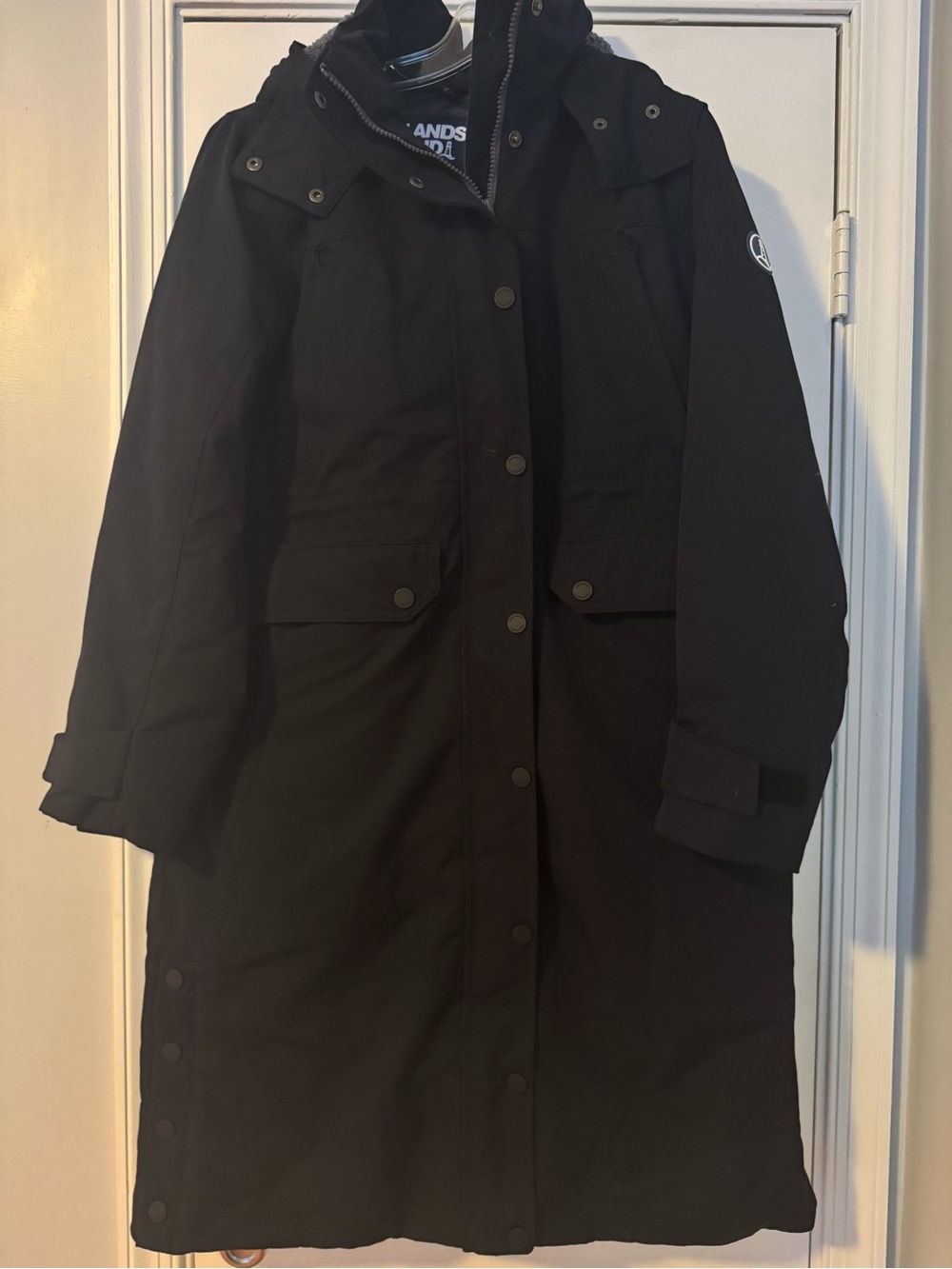 Lands' End Women's Down Black Long Puffer Coat with Hood Size M